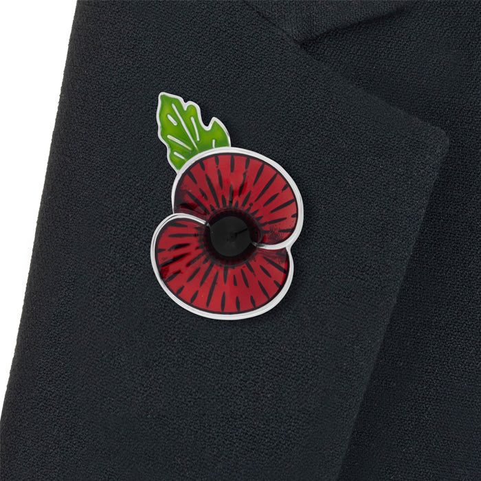 Sunburst Poppy with Leaf Brooch