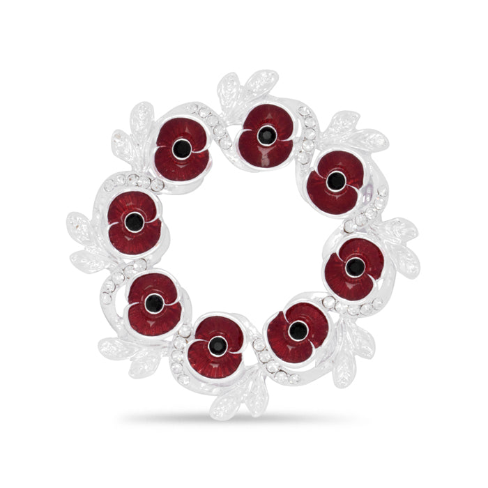 Crystal Poppy Wreath Brooch