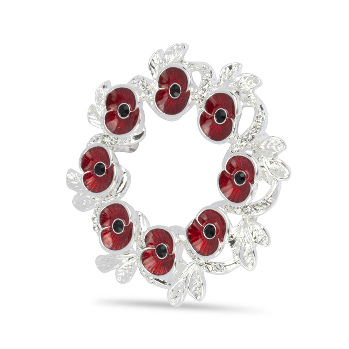 Crystal Poppy Wreath Brooch