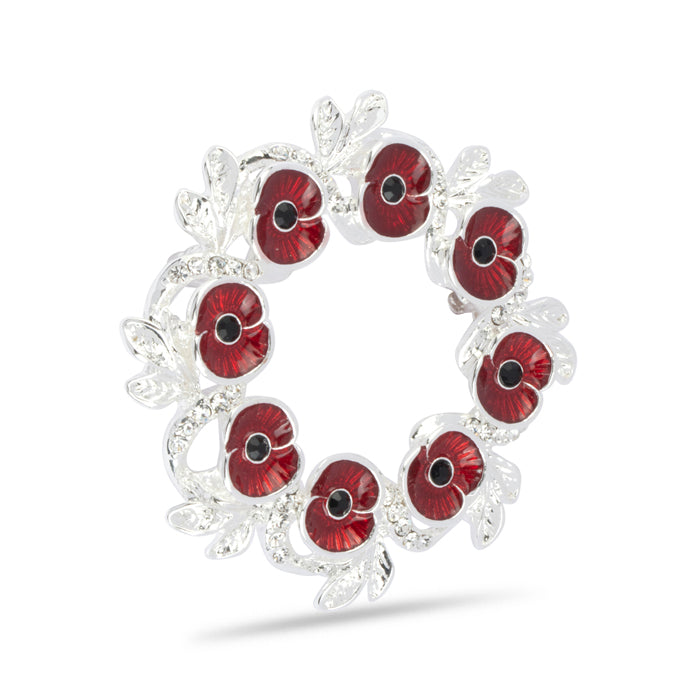 Crystal Poppy Wreath Brooch