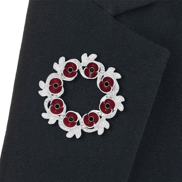 Crystal Poppy Wreath Brooch