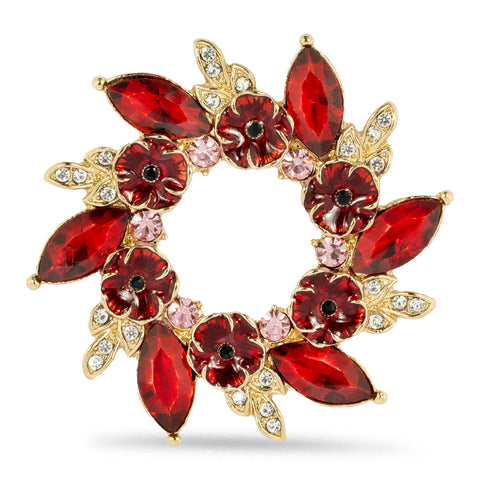 Multi Poppy Gem Wreath Brooch