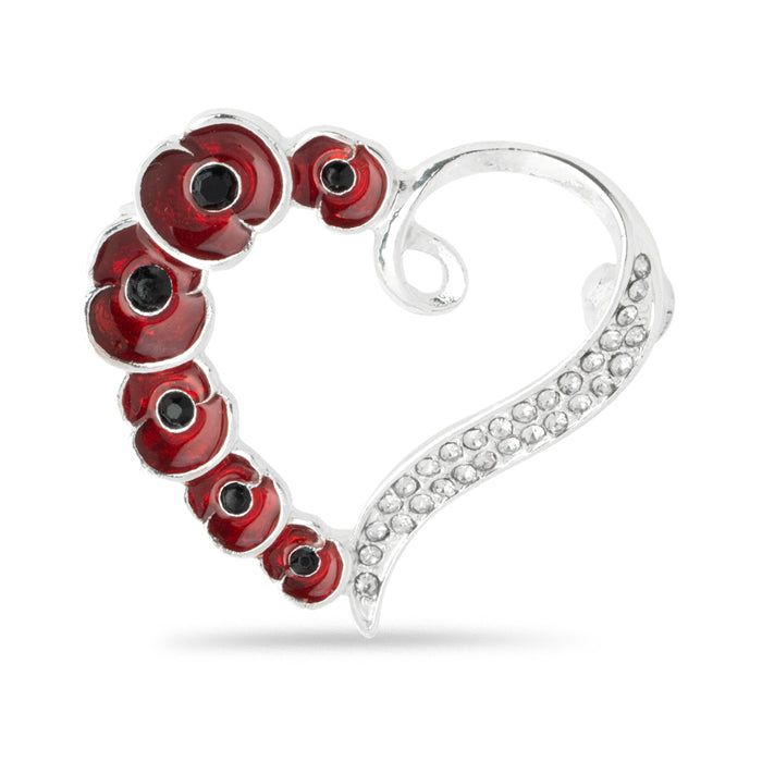 Multi Poppy and Crystal Heart Brooch