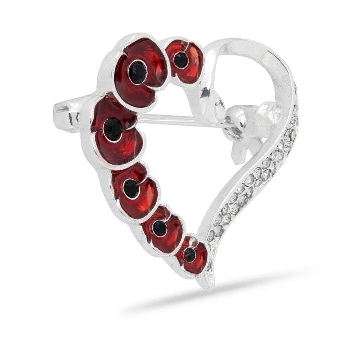 Multi Poppy and Crystal Heart Brooch