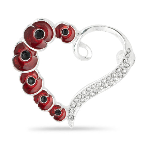 Multi Poppy and Crystal Heart Brooch