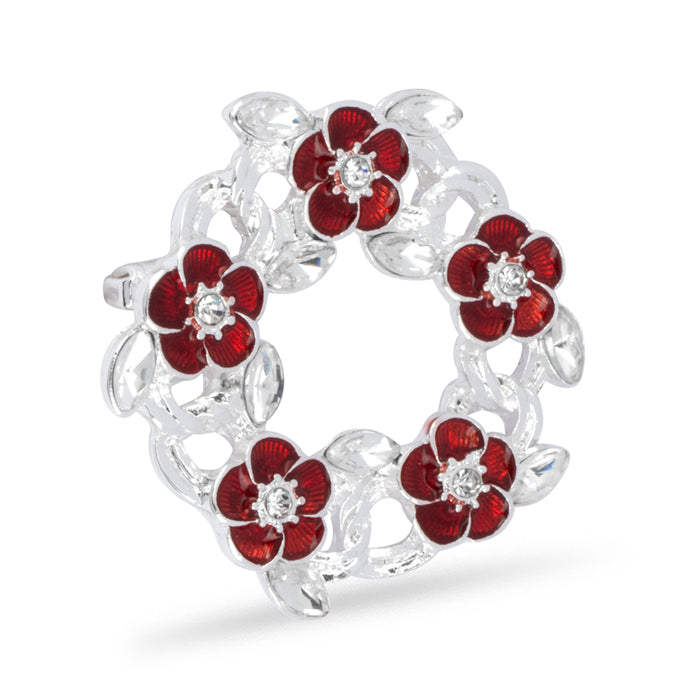 Forever Linked Crystal Poppy Wreath Pin