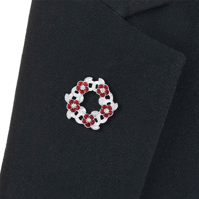 Forever Linked Crystal Poppy Wreath Pin
