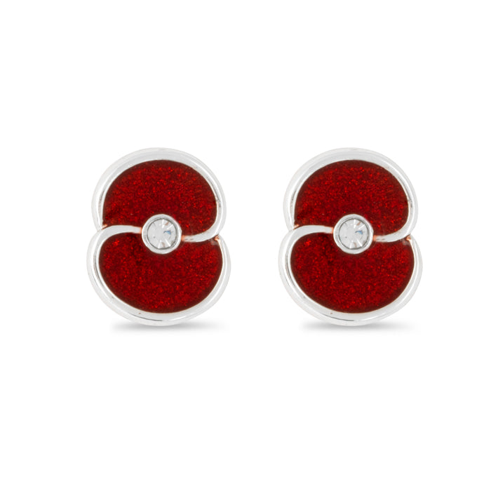 Glitter Poppy with Crystal Centre Stud Earrings