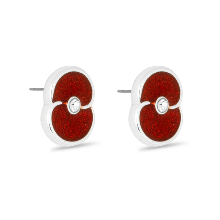 Glitter Poppy with Crystal Centre Stud Earrings
