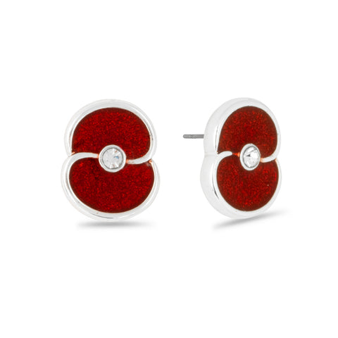 Glitter Poppy with Crystal Centre Stud Earrings