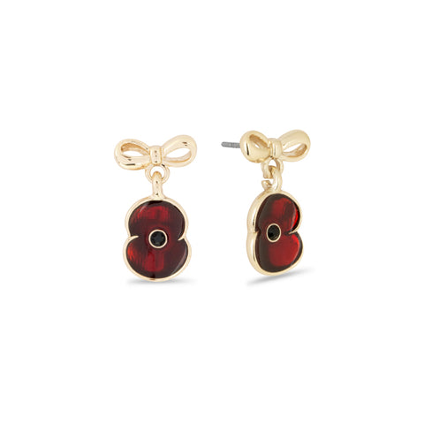 Sweetheart Poppy Bow Drop Earrings