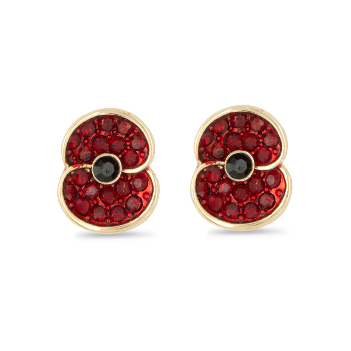 Pave Poppy Stud Earrings With Jet Centre