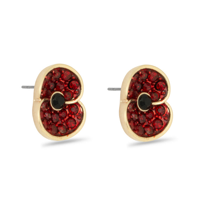 Pave Poppy Stud Earrings With Jet Centre