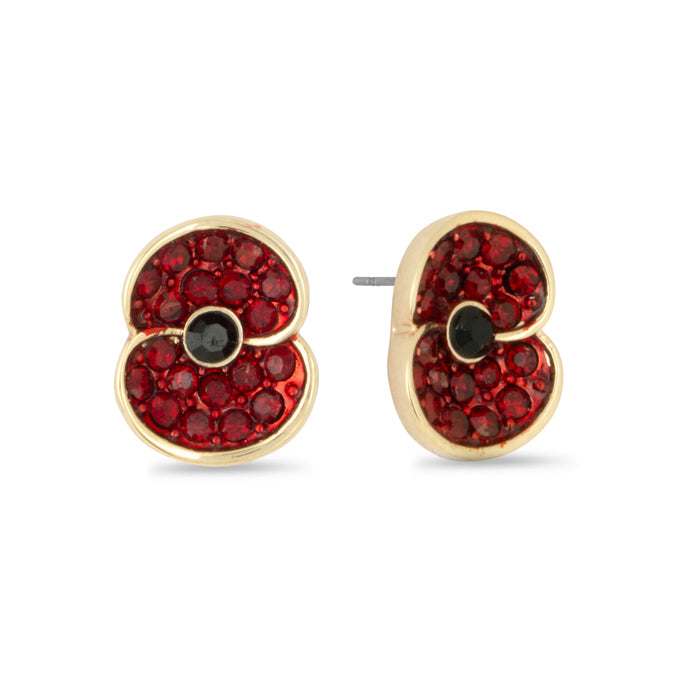 Pave Poppy Stud Earrings With Jet Centre