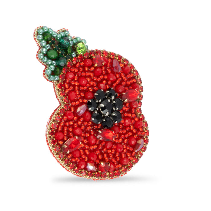 Beaded Leaf Poppy Brooch