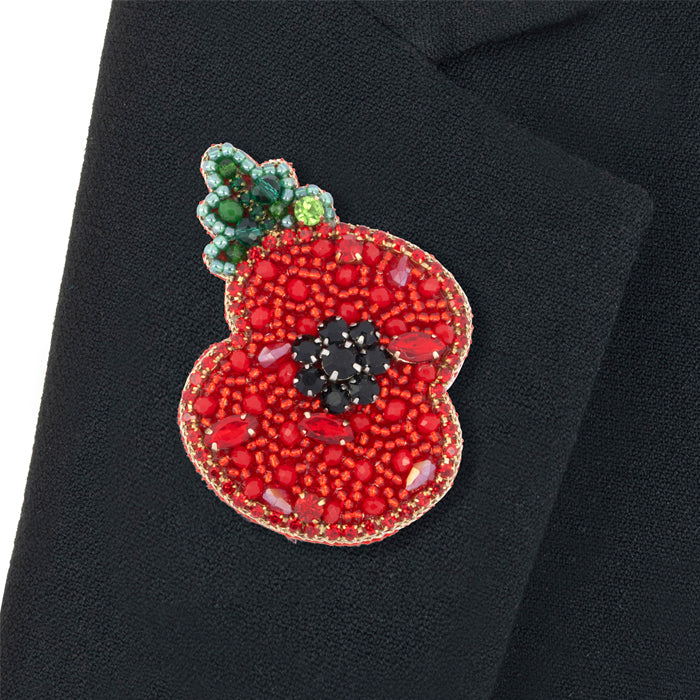 Beaded Leaf Poppy Brooch