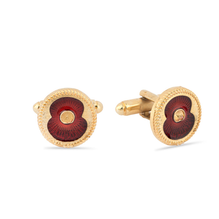 British Pewter Poppy Round Cufflinks