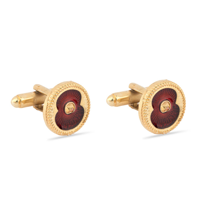 British Pewter Poppy Round Cufflinks