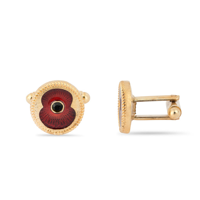 British Pewter Poppy Round Cufflinks