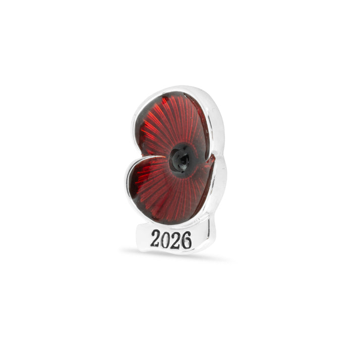 2026 Dated Poppy Lapel Pin in Silver Tone