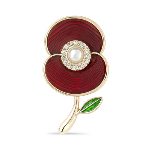 Ripple Pearl Centre Poppy Leaf Brooch
