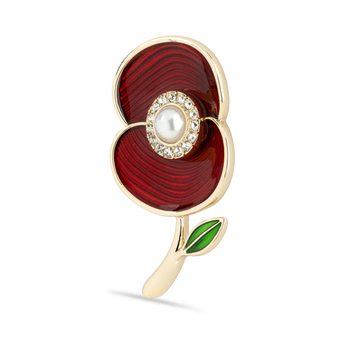 Ripple Pearl Centre Poppy Leaf Brooch