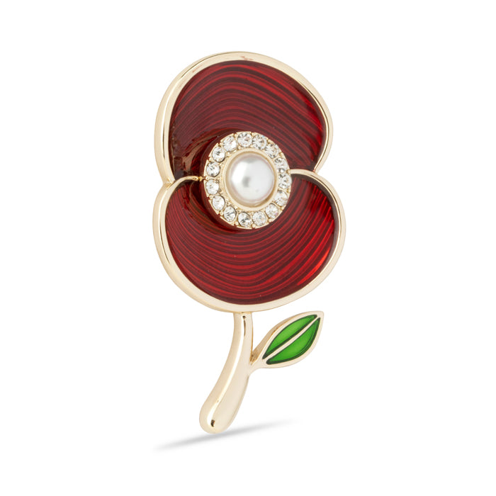 Ripple Pearl Centre Poppy Leaf Brooch