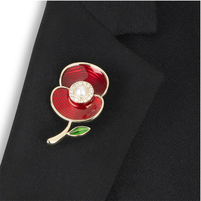 Ripple Pearl Centre Poppy Leaf Brooch