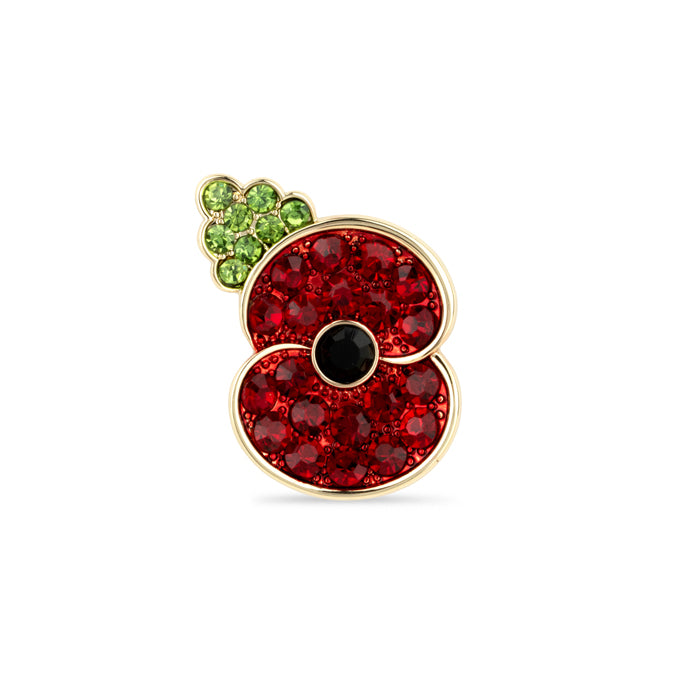 Pave Poppy and Leaf Brooch