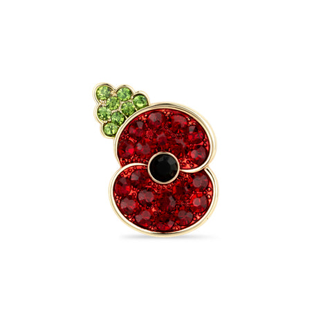 Pave Poppy and Leaf Brooch
