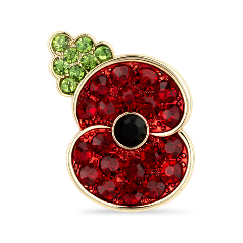 Pave Poppy and Leaf Brooch