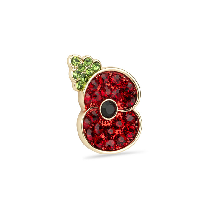 Pave Poppy and Leaf Brooch