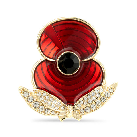 WAAF Poppy with Jet Crystal Centre Brooch