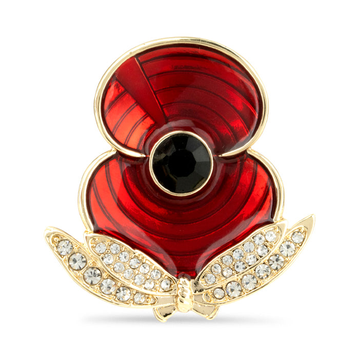WAAF Poppy with Jet Crystal Centre Brooch