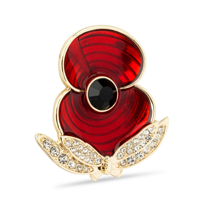 WAAF Poppy with Jet Crystal Centre Brooch