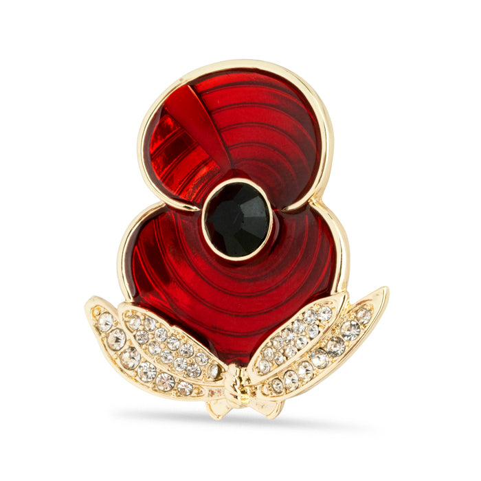 WAAF Poppy with Jet Crystal Centre Brooch