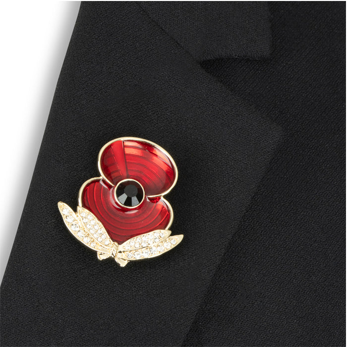 WAAF Poppy with Jet Crystal Centre Brooch
