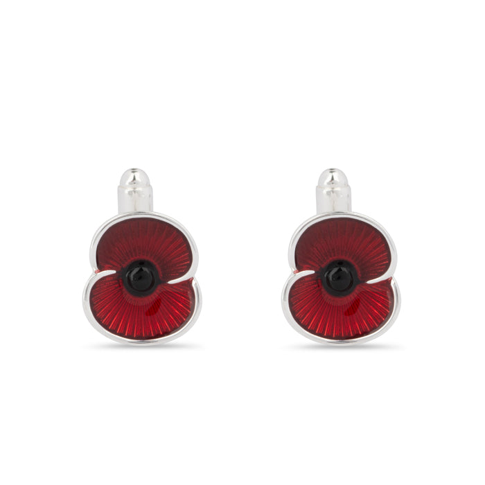 Flanders Field Silver Tone Poppy Cufflinks