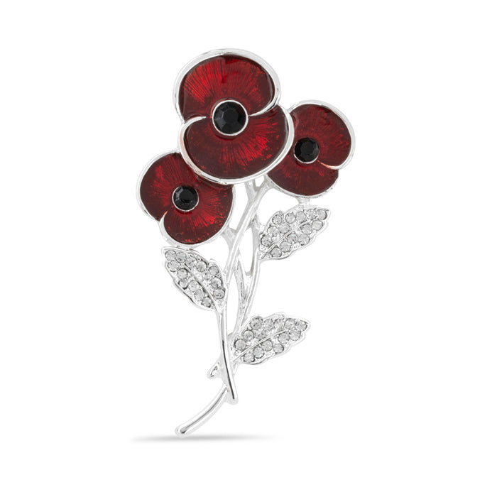 Entwined Triple Poppy Crystal Centre Brooch