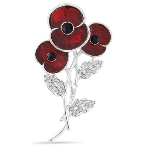 Entwined Triple Poppy Crystal Centre Brooch