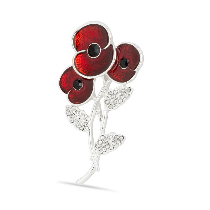 Entwined Triple Poppy Crystal Centre Brooch