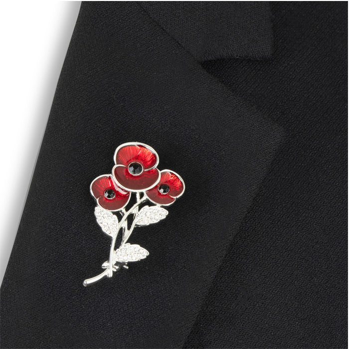 Entwined Triple Poppy Crystal Centre Brooch