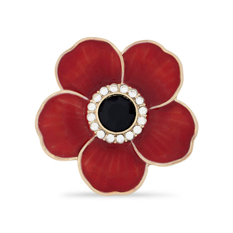 Five Petal Poppy with Jet & Crystal Centre Brooch