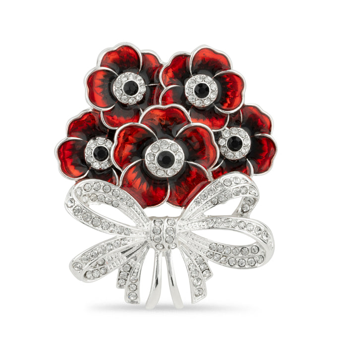Elizabeth Bouquet Five Poppy Crystal Bow Brooch