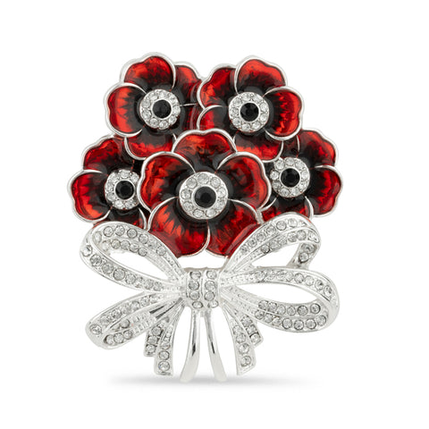 Elizabeth Bouquet Five Poppy Crystal Bow Brooch