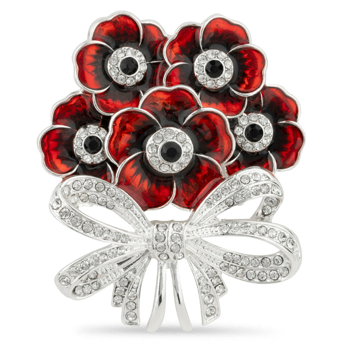 Elizabeth Bouquet Five Poppy Crystal Bow Brooch