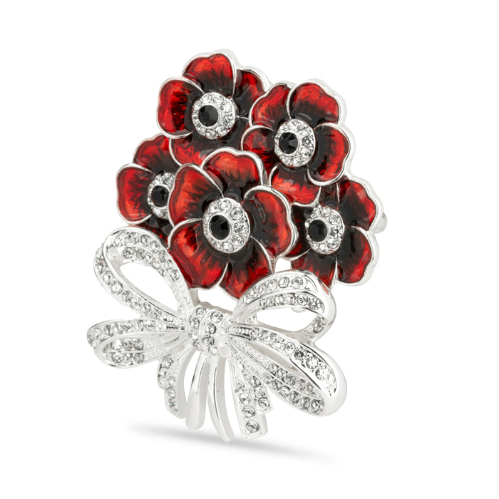 Elizabeth Bouquet Five Poppy Crystal Bow Brooch
