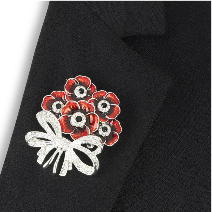Elizabeth Bouquet Five Poppy Crystal Bow Brooch