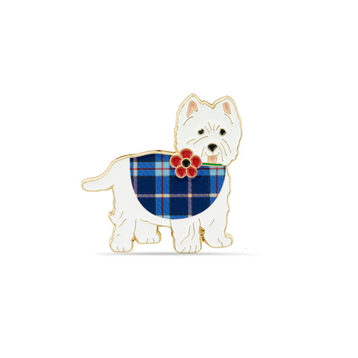 Scottie Dog Tartan Coat Poppy Badge