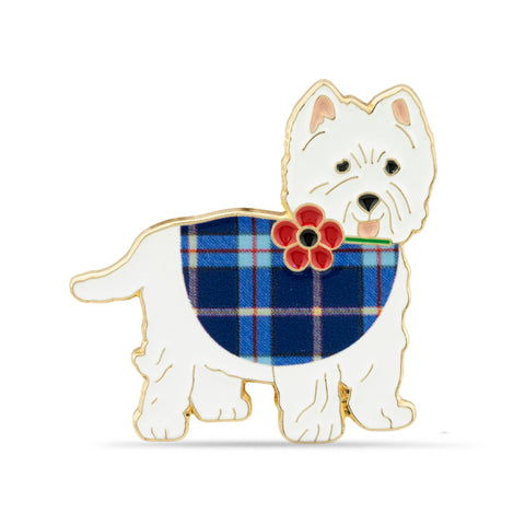 Scottie Dog Tartan Coat Poppy Badge